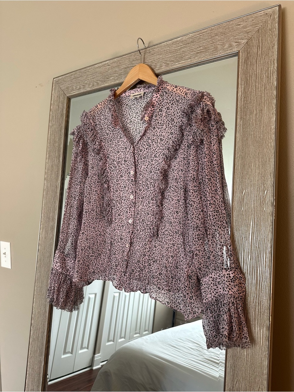Zadig & Voltaire Lavender Purple & Black Floral Ruffle Long Sleeve Blouse Large